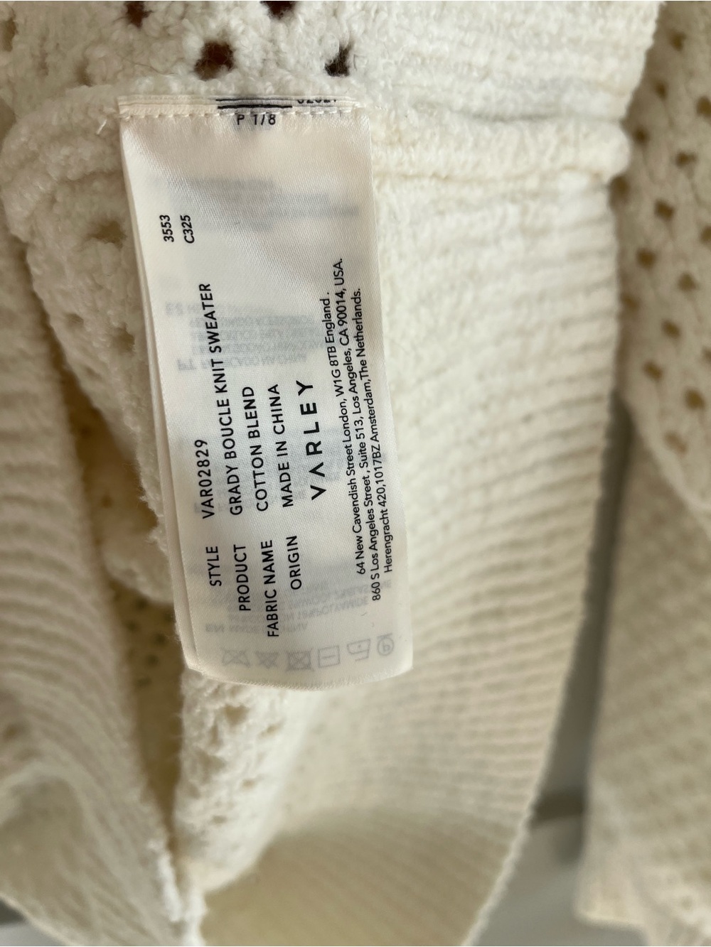 NWOT Varley Grady Boucle Ivory Open-Knit Crewneck Sweater SMALL - Picture 11 of 11